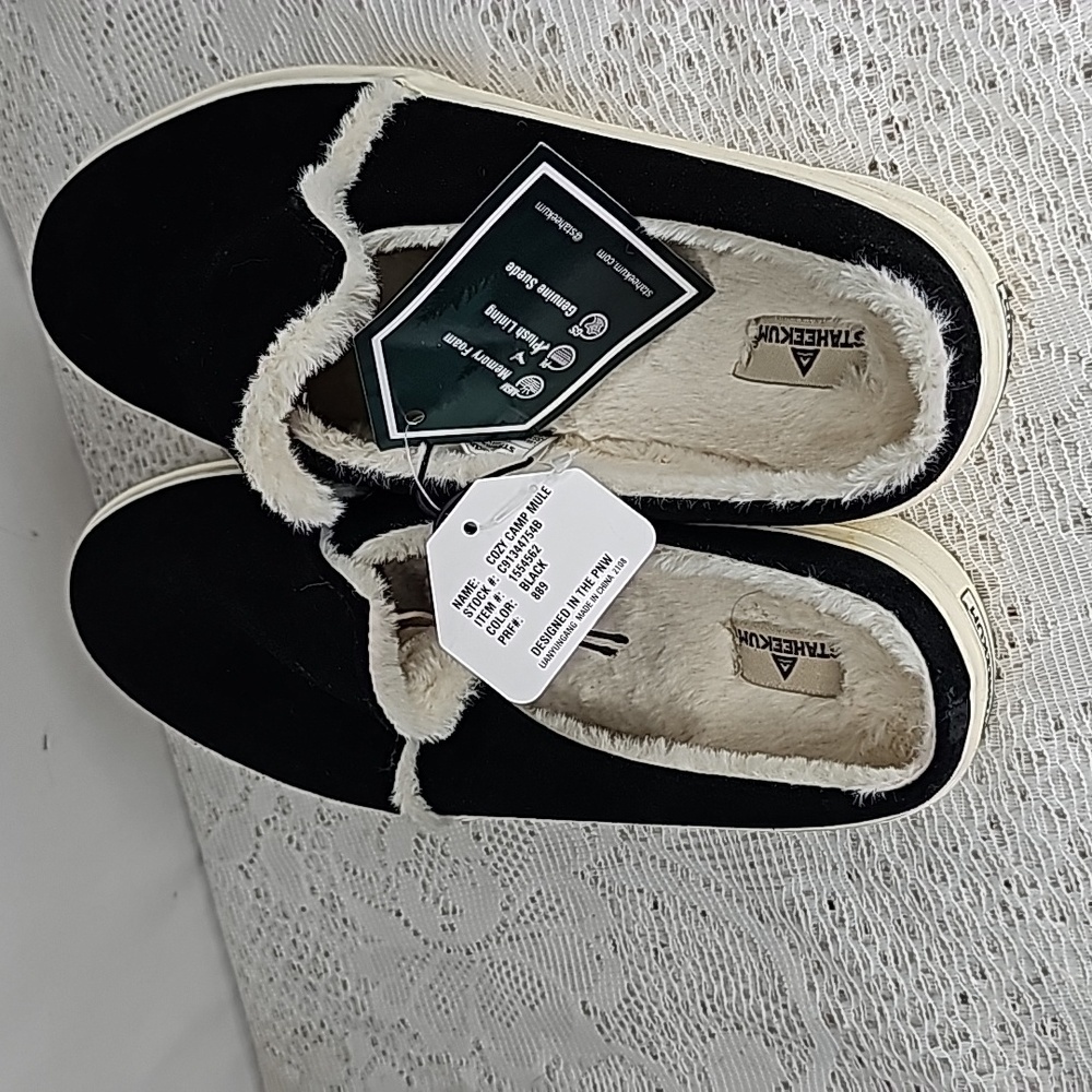 NWT Staheekum Cozy Camp Mule black slip on suede memory foam furry shoes sz 10 - Picture 6 of 7